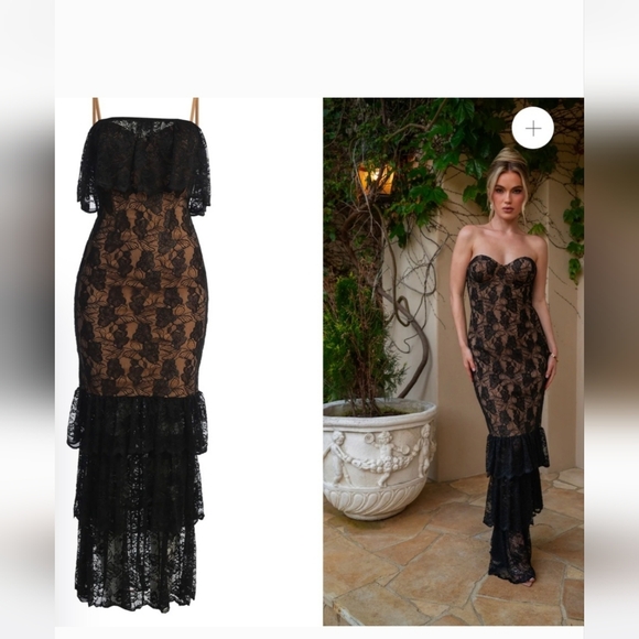 JLUXLABEL Black Strapless Lace Peplum Dress - Picture 9 of 11